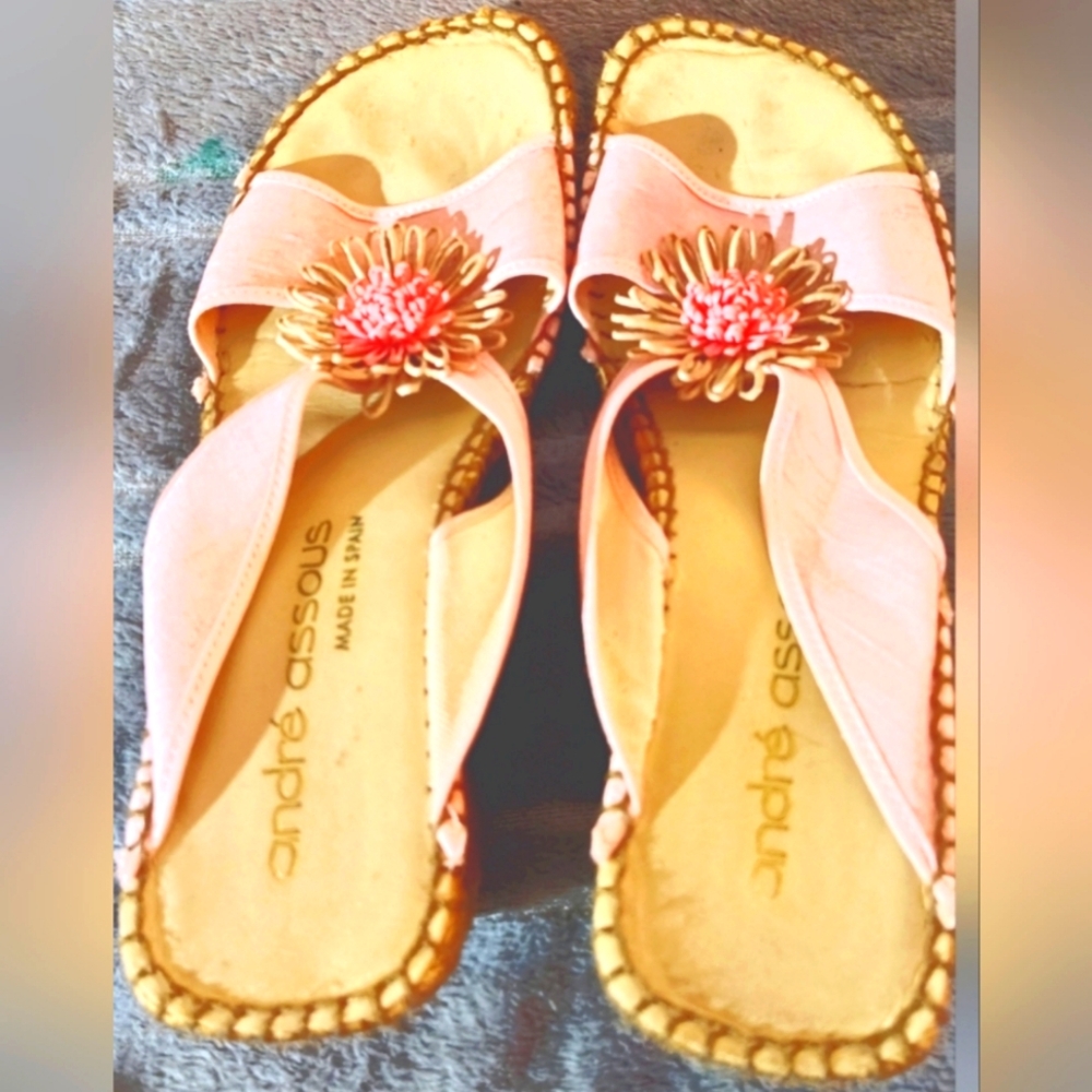 Andre Assous Pink Sandals with Floral Accent